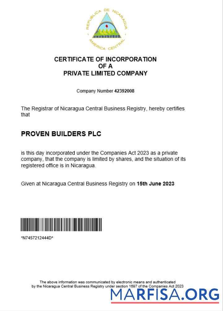 Printable Nicaragua business registration certificate Word and PDF template